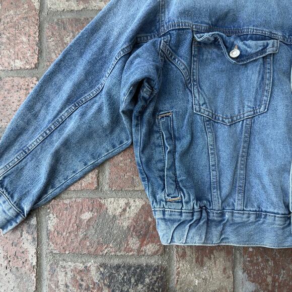 H&M & Denim Jacket Cropped Blue Size M 90s Pockets Elastic Waist - Picture 6 of 9